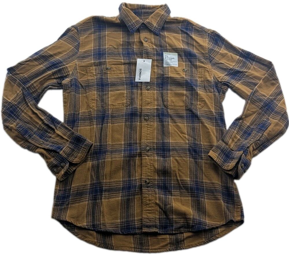 Sonoma Mens Small Supersoft Flannel Plaid Button-Up Long Sleeve Collared Shirt